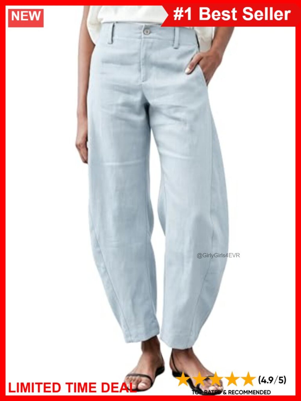 Linen Barrel Pants Wide Leg Palazzo Trousers Ankle Summer